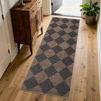 Beeiva Checkered Print Hallway Runner Rug 2x6, Moroccan Kitchen Runner Rugs Non Skid Washable 6ft Ultra Thin Stain Resistant Entryway Decor, Diamond Gingham Alfombra for Bathroom Laundry (Brown/Black)
