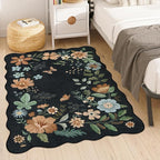 Lahome Floral Washable Rugs for Bedroom, 4X6 Living Room Rug Ultra-Thin, Non-Slip Soft Stain Resistant Boho Throw Carpet for ‎Office Entryway Dining Room Flore (4x6ft,Black/Grey)