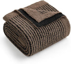 Snuggle Sac Ultra Soft Throw Blanket for Couch, Fuzzy Microfiber Knit Stripe Blankets for Couch, Sofa, Travel, Black Brown, 50x60 inches