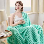 NEWCOSPLAY Super Soft King Blanket Aqua Premium Silky Flannel Fleece 3D Ribbed Jacquard Lightweight Bed Blanket All Season Use (Aqua Ribbed, King(90"x110"))