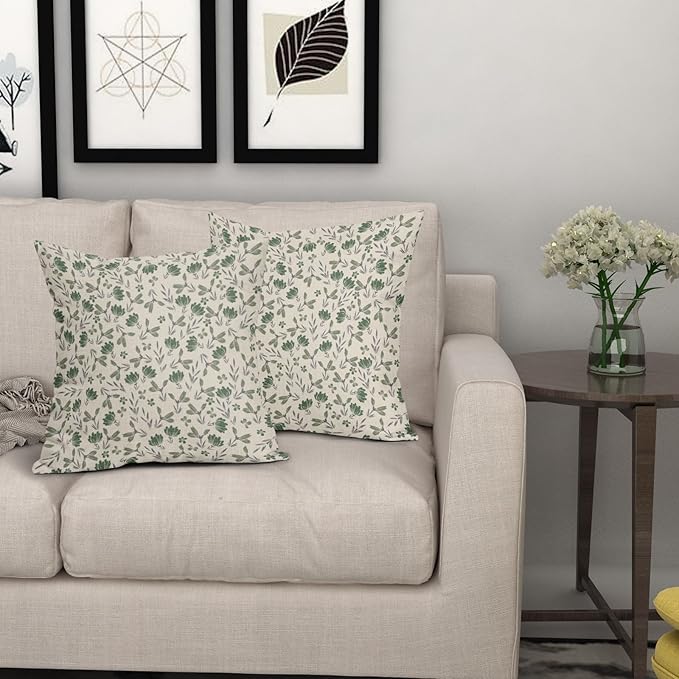Sage Green Grey Floral Pillow Covers 20x20 Set of 2 Vintage Rustic Old Style Cute Small Flower Print Decorative Outdoor Pillowcases Farmhouse Throw Cushion Case Decor for Couch Sofa Bed