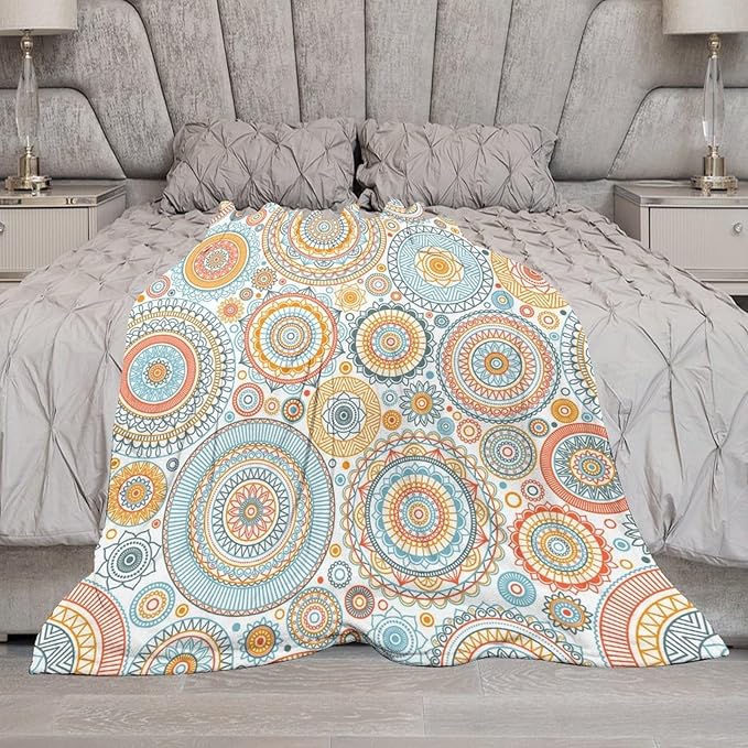 Boho Floral Throw Blanket Abstract Mid Century Mandala Bohemian Blanket for Sofa Bed Couch Chair Or Dorm 70"x80"