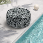 Indoor/Outdoor Inflatable Ottoman, All Weather Ottoman Pouf D31 x H14 inch, Round Foot Rest Ottomans, Portable Footstool for Patio,Garden, Porch, Home,Flower Black