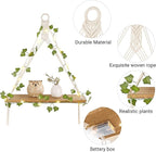 Mkono Artificial Ivy Macrame Hanging Shelves with Lights Set of 2 Boho Wall Decor Display Plants Photos Wood Floating Storage Shelf for Bedroom Bathroom Living Room Nursery Dorm Kitchen, White