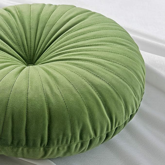 Roslynwood Shelly Round Solid Cactus Velvet Chair Cushion Couch Pumpkin Throw Pillow Home Decorative Seashell Floor Pillow, 16x16 inch