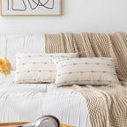 Boho Throw Pillow Covers 12x20 Set of 2 Modern Farmhouse Decorative Cushion Case Tufted Linen Square Pillows Cover Neutral Pillow Cases Accent Pillowcase for Sofa,Couch,Bed,Beige and Grey