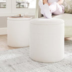 Ottoman Poufs with Storage, Set of 2 Soft Upholstered Vanity Stool,Multifunctional Ottomans Coffee Table Padded Seat Foot Rest for Living（White, Pack of 2）