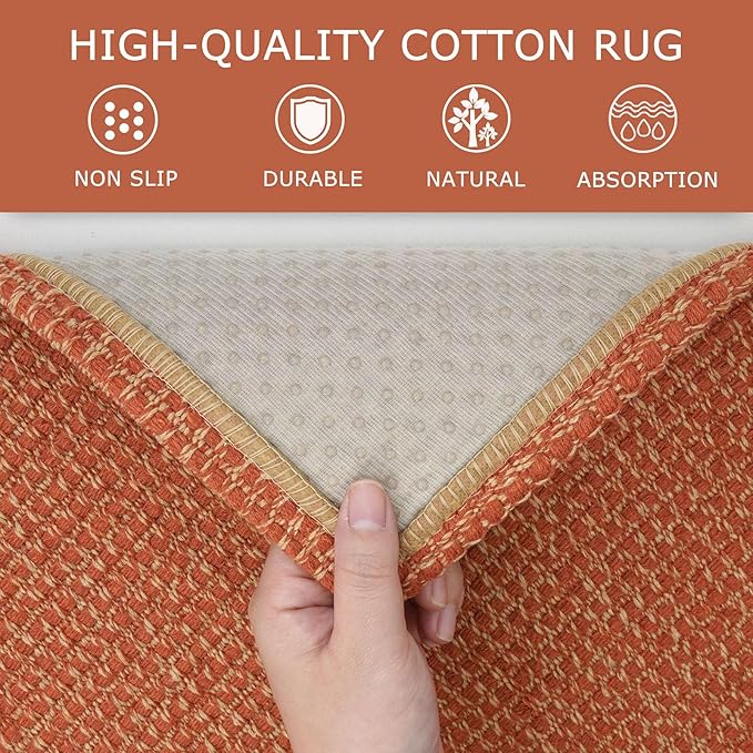 KOZYFLY Extra Long Runners for Hallways 3x16 ft Washable Kitchen Runner Non Slip Rubber Backed Hallway Rug Cotton Entryway Runner Rug Floor Carpet for Indoor Hall, Kitchen, Stair, Orange/Tan