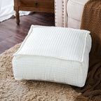 SUTAVIA Pouf Ottoman Cover Unstuffed Pouf Seat Decorative Soft Storage Bean Bag 20x20x8 Inches Square Floor Footrest for Living Room Bedroom (White, Square)