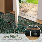 8x10 Area Rugs for Living Room, Large Washable Rug, Green Vintage Floral Boho Rug, Non Slip & Low Pile Faux Wool Thin Carpet for Indoor Dining Room and Bedroom(Dark Green 8x10ft)