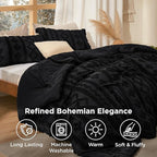 Bedsure Tufted Boho Comforter Set Oversized King - Black Boho Bed Set, GentleSoft™ 3 Pieces Farmhouse Shabby Chic Embroidery Bedding, Gifts for Woman, Soft Jacquard Comforter for All Seasons