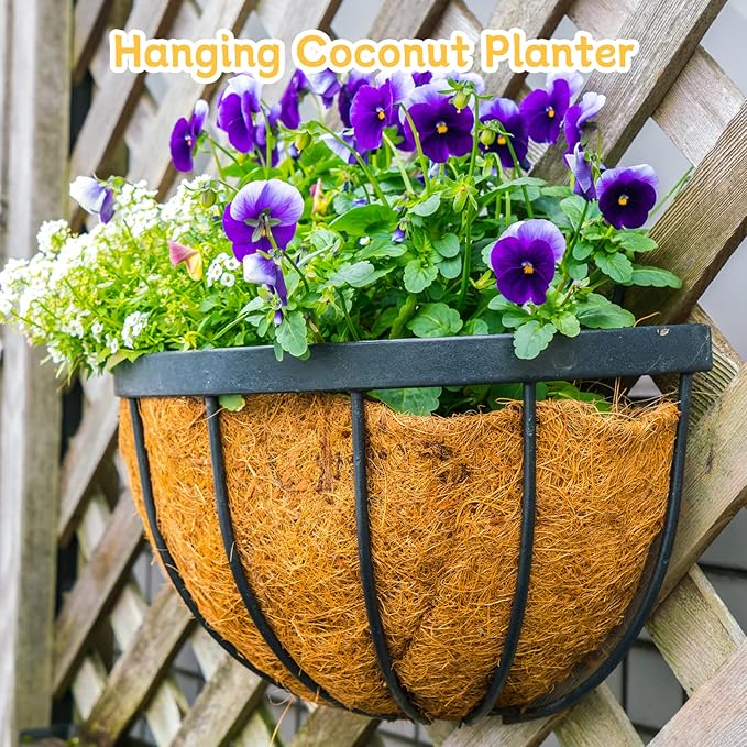Riare 4 Pack 18 Inch Round Coco Liners Replacement, 100% Natural Coconut Coir Liners for Hanging Baskets, Garden Flower Vegetables Planter Pot, Window Box, Fence, Decks