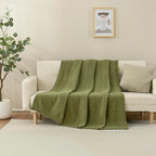 Knitted Throw Blanket 60"X80", Olive Green Knit Throws for Bed, Super Soft Boho Chevron Blankets for Couch Sofa Chair Room Decor, Textured Decorative Farmhouse Cozy Lightweight