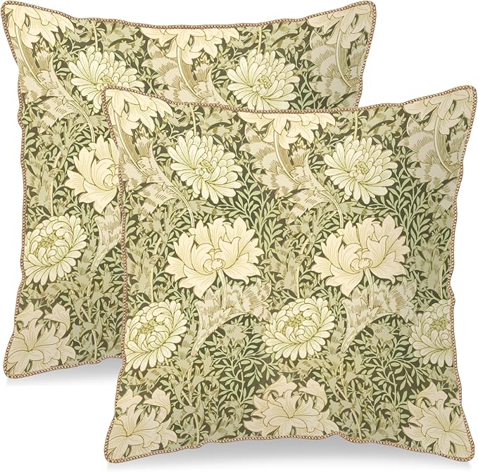 KSLIDS Vintage Green Flowers Soft Velvet Throw Pillow Covers Set of 2 Floral Plant Leaves Decorative Pillow Covers 20x20 Inch Chinoiserie Retro Pillow Case for Sofa Couch Bedroom Farmhouse Home Decor