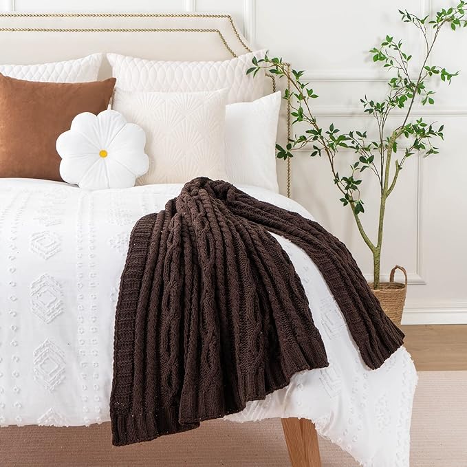 Battilo Dark Brown Throw Blanket for Couch, 51"x67" Soft Chenille Knit Throw Blanket for Home Decor, Soft Cozy Blanket, Decorative Chocolate Brown Blanket for Bed, Living Room
