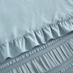 WONGS BEDDING Blue Comforter Set Queen,3 Pieces Ruffle Farmhouse Shabby Chic Boho Comforter for Queen Bed,Soft Seersucker Textured Bedding Set with 1 Ruffle Comforter,2 Tufted Pillowcases 90"×90"