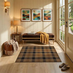 Washable Easy Jute Dark Brown Rug Indoor Outdoor - 3 x 4 Neutral Checkered Area Rug for Kitchen Floor, Entryway, Door Mat Outdoor Entrance Non Slip, Patio, Tan Buffalo Plaid Accent Décor