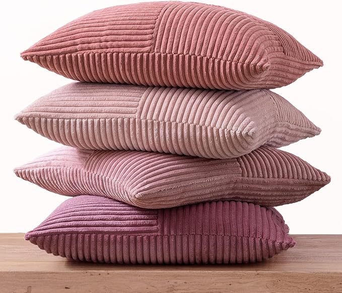 MIULEE Aesthetic Pink Throw Pillow Covers 18x18 Inch Set of 4 Spring Decorative Coquette Cushion Cases Cute Gradient Pillow Cases Corduroy Home Decor for Couch Sofa Living Room Bed Valentine Decor