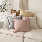 MIULEE Decorative Throw Pillow Covers Neutral Linen Fringe Throw Pillows Set of 2 White Boho Farmhouse Cushion Covers with Tassels for Couch Sofa Bed Living Room Home Spring Decor 18x18 Inch