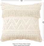 REDEARTH · Boho Textured Throw Pillow Cushion Covers - Woven Tufted Decorative Farmhouse Cases Set for Couch - Bed - Chair - Dining - Patio - Outdoor - 100% Cotton (18"x18" - Natural) Pack of 2