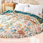 Boho Throw Blanket for Bed - 100% Pure Cotton Ultra Soft Rustic Quilt - Farmhouse Decor Bed Blankets, All Season Rustic Throw for Sofa Couch Chair(60"×80", Boho Floral)
