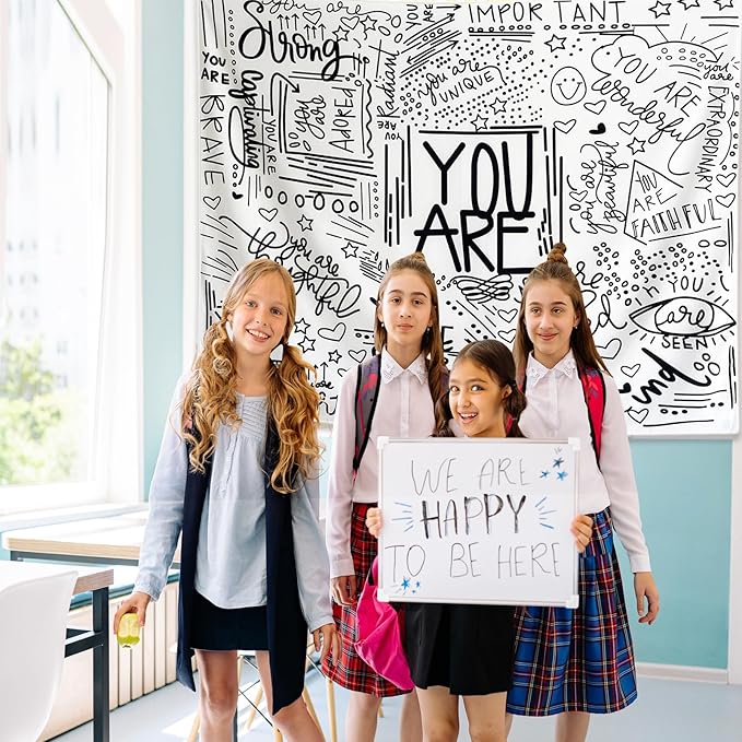KJHL Black and White Inspirational Quote You Are Wall Tapestry Classroom Kids Tapestries Wall Hanging Motivational Positive Affirmations Saying Wall Decor Aesthetic Tapestry for Bedroom Dorm