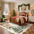 Lahome Floral Christmas Rugs for Living Room, Washable Christmas Rug 8x10 Under Bed Soft Xmas Tree Rug, Stain Resistance Large Carpets for Dining Room Office Home Decor, Beige/Multi