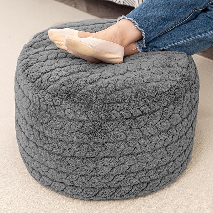 Round Pouf Ottoman 20 x 20 x 14 Inches Boho Poof Home Decor Floor Pouffe Ottoman Foot Rest for Couch Sofa Bean Bag Chairs Living Room Bedroom (Grey)