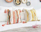Boho Throw Pillow Covers 16x16 Aesthetic Neutral Boucle Couch Pillow Cover Rainbow Striped Decorative Accent Pillow Case for Couch Bed Sofa Farmhouse Bedroom,Modern Funky,Set of 2 Red