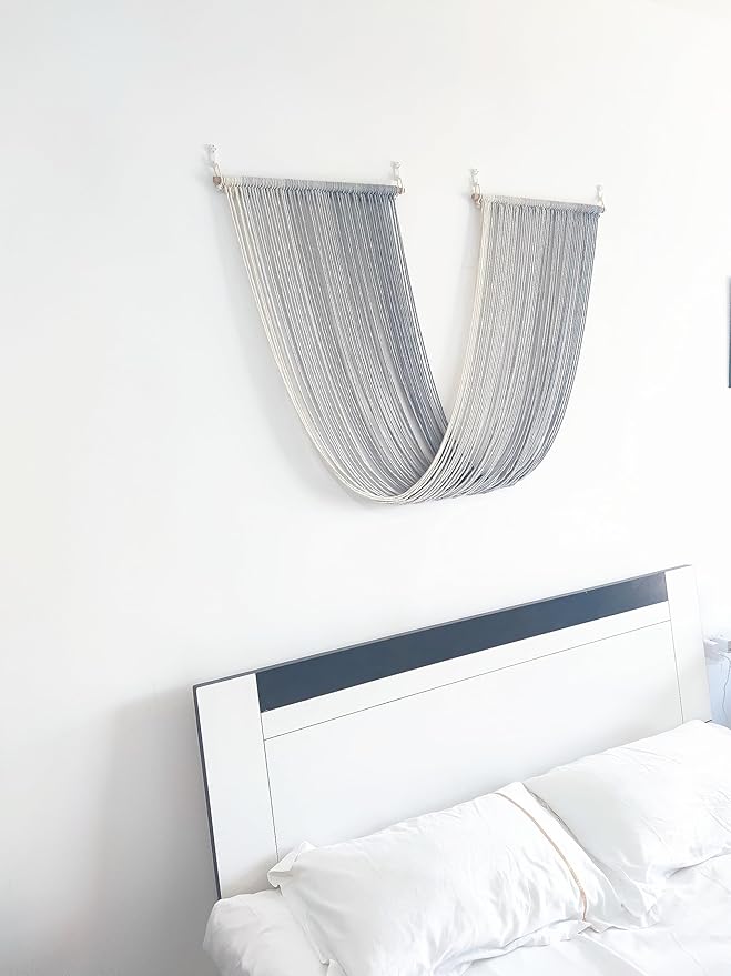 QULBUJ Dip Dye Large Macrame Wall Hanging Tie-Dye Yarn Tapestry Home Boho Wall Decor Ombre Art Headboard Bedroom Living Room 52" Wx34 L,Grey