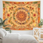 Accnicc Yellow Sun and Moon Tapestry Vintage Indie Boho Tapestry Wall Hanging with Sunflowers Butterfly Moth Constellation Aesthetic Wall Tapestries for Bedroom Dorm Living Room (Orange, 48'' × 36'')