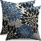 Black Blue Pillow Covers 20X20 Inch Set of 2, Spring Summer Floral Dahlia Flower Cream Decorative Throw Pillow Covers Outdoor Modern Farmhouse Cushion Case for Home Couch Sofa Bed Decor