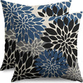 Black Blue Pillow Covers 24X24 Inch Set of 2, Spring Summer Floral Dahlia Flower Cream Decorative Throw Pillow Covers Outdoor Modern Farmhouse Cushion Case for Home Couch Sofa Bed Decor