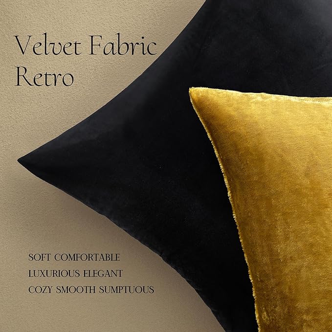 MIULEE Velvet Throw Pillow Covers 20x20 Inch, Pack of 2 - Golden, Super Soft Decorative Square Cushion Cases Modern Luxury Home Decor for Sofa, Couch, Bed, Bedroom Livingroom