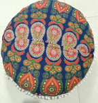 ICC 24" Orange Peacock Mandala Barmeri Large Floor Pillow Cover Cushion Meditation Seating Ottoman Throw Cover Hippie Decorative Zipped Bohemian Pouf Ottoman Pom Pom Cases 24" Round