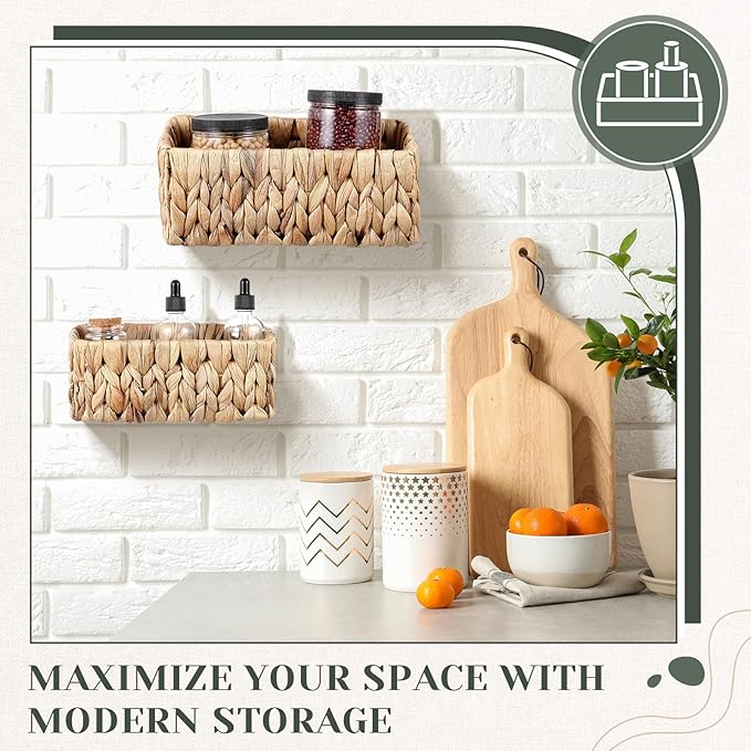 3 Pcs Woven Hanging Wall Baskets for Storage Seagrass Wall Mount Organizer with 6 Mounting Hooks Decorative Bathroom Basket for Boho Room Decor Letters Mail Kitchen
