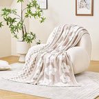Checkered Throw Blanket, Beige Super Soft Knit Breathable Throw Blanket, Cozy Fluffy Reversible Checkerboard Flower Fuzzy Blanket for Couch Sofa Bed Living Room Decor 50 x 60 Inch