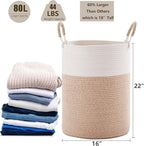 80L Large Hamper Laundry Basket Tall Woven Rope Clothes Hamper Blanket Basket in Living Room Bathroom Bedroom Brown 16"L x 16"W x 22"H