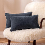 Amazon Basics Faux Linen Throw Pillow Covers with Hidden Zipper Closure, 12 × 20in, Navy Blue, Pack of 2