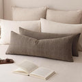 Foindtower Set of 2 Decorative Linen Check Throw Pillow Covers Neutral Farmhouse Vintage Cushion Covers Cozy Modern Boho Home Decor for Sofa Chair Couch Bedroom Living Room,14×36 Inch,Taupe Grey
