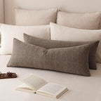 Foindtower Set of 2 Decorative Linen Check Throw Pillow Covers Neutral Farmhouse Vintage Cushion Covers Cozy Modern Boho Home Decor for Sofa Chair Couch Bedroom Living Room,14×36 Inch,Taupe Grey