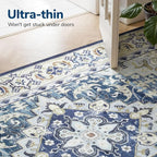 Lessymo 8 x 10 Area Rugs for Living Room, Machine Washable Area Rugs Boho Faux Wool Low Pile Area Rug for Bedroom, Floral Medallion Vintage Rugs with Non-Slip Rubber, Kid & Pet Friendly,Dark Blue