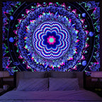 Amonercvita Blacklight Tapestry Trippy Mandala Tapestries UV Reactive Galaxy Stars Tapestry Psychedelic Neon Tapestries Wall Hanging Hippie Black Light Poster for Bedroom