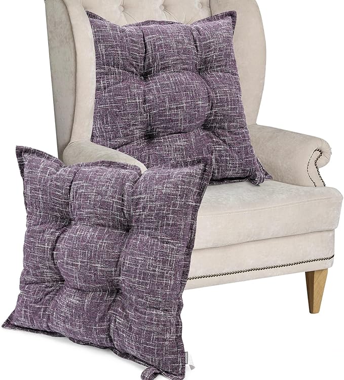 SINSOSSO Large Floor Pillows 22", Thickened Bite-Size Memory Foam Square Non-Slip Cushions for Office Back Support/Yoga/Chair Seat, Fashionable Color-Blocked Fabric & Washable, Purple, 2 PCS