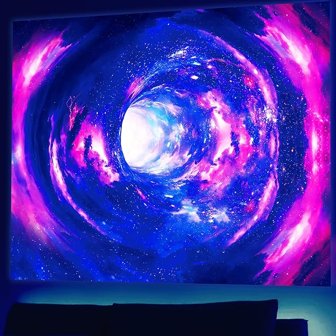 Atrippy Blacklight Galaxy 3D Tapestry for Bedroom, Glow in the Dark Space Room Decor Wall Hanging, UV Reactive Vortex Tapestries Backdrop Posters for Living Gamer Room Dorm Office 51x60 Inches