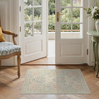 GENIMO 2x3 Washable Small Entryway Rug, Non-Slip Front Door Mat for Kitchen, Bathroom, Laundry, Vintage Boho Floral Thin Indoor Carpet, Beige Pink