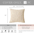 BlissBlush 20x20 Throw Pillow Cover, Square Neutral Beige Decorative Cushion Cover for Couch Sofa, Embroidered Velvet Farmhouse Accent Pillowcase (Cover Only)