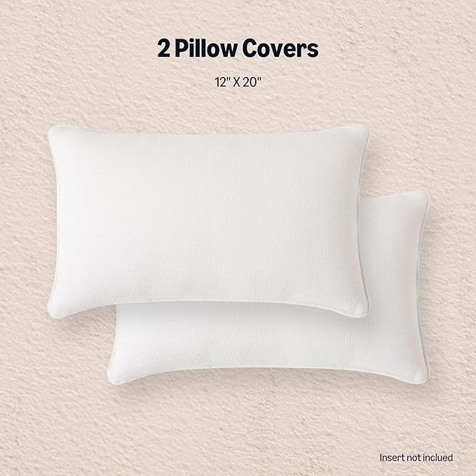 Amazon Basics Faux Linen Throw Pillow Covers with Hidden Zipper Closure, 12 × 20in, White, Pack of 2