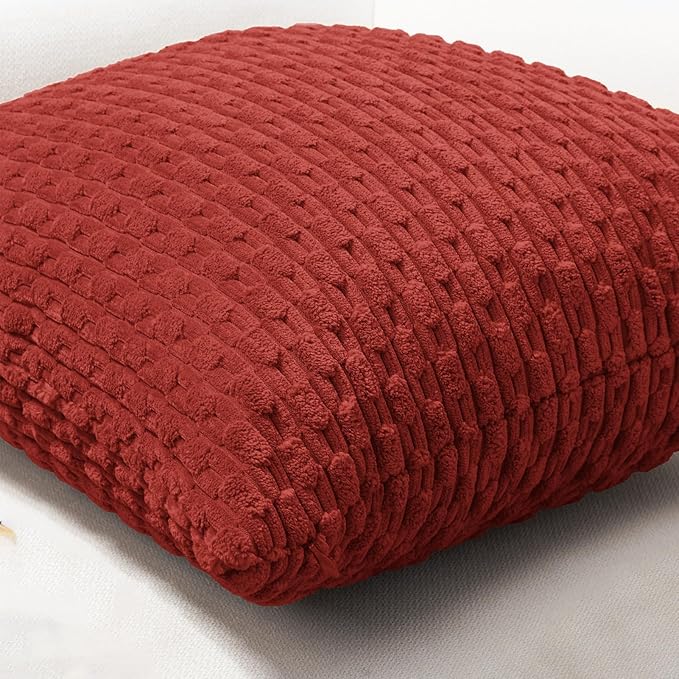 Softalker Throw Pillow Covers 18x18 Inch, Set of 2, Soft Corduroy Boho Stripe Decorative Pillow Cover, Couch Fluffy Pillow Cover for Farmhouse Home Decor Bed Living Room, Red