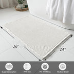 MIULEE Set of 2 Waffle Bathroom Rugs, Boho Bath Rugs Non Slip Washable, Super Absorbent Bath Mats, Ultra Soft Rubber Backed Shower Mats for Bathroom Floor, Tub and Shower, White, 24x36 Inch
